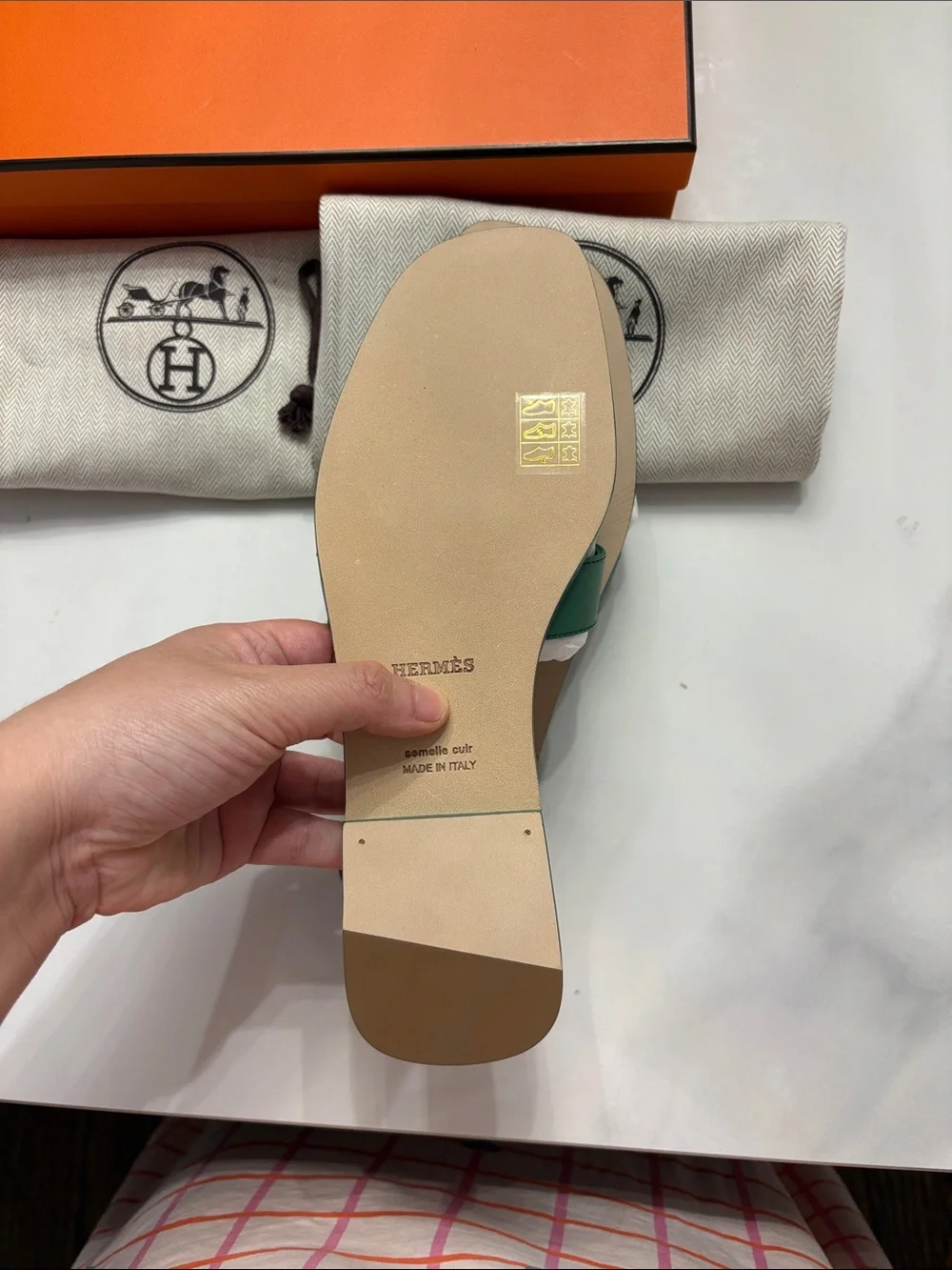New Hermes Green Oran Slide Sandals